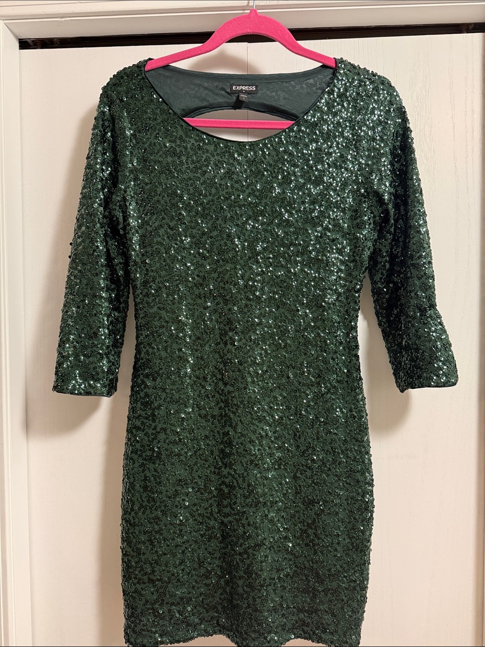 Green Sequined Long Sleeve Dress by Express Size small